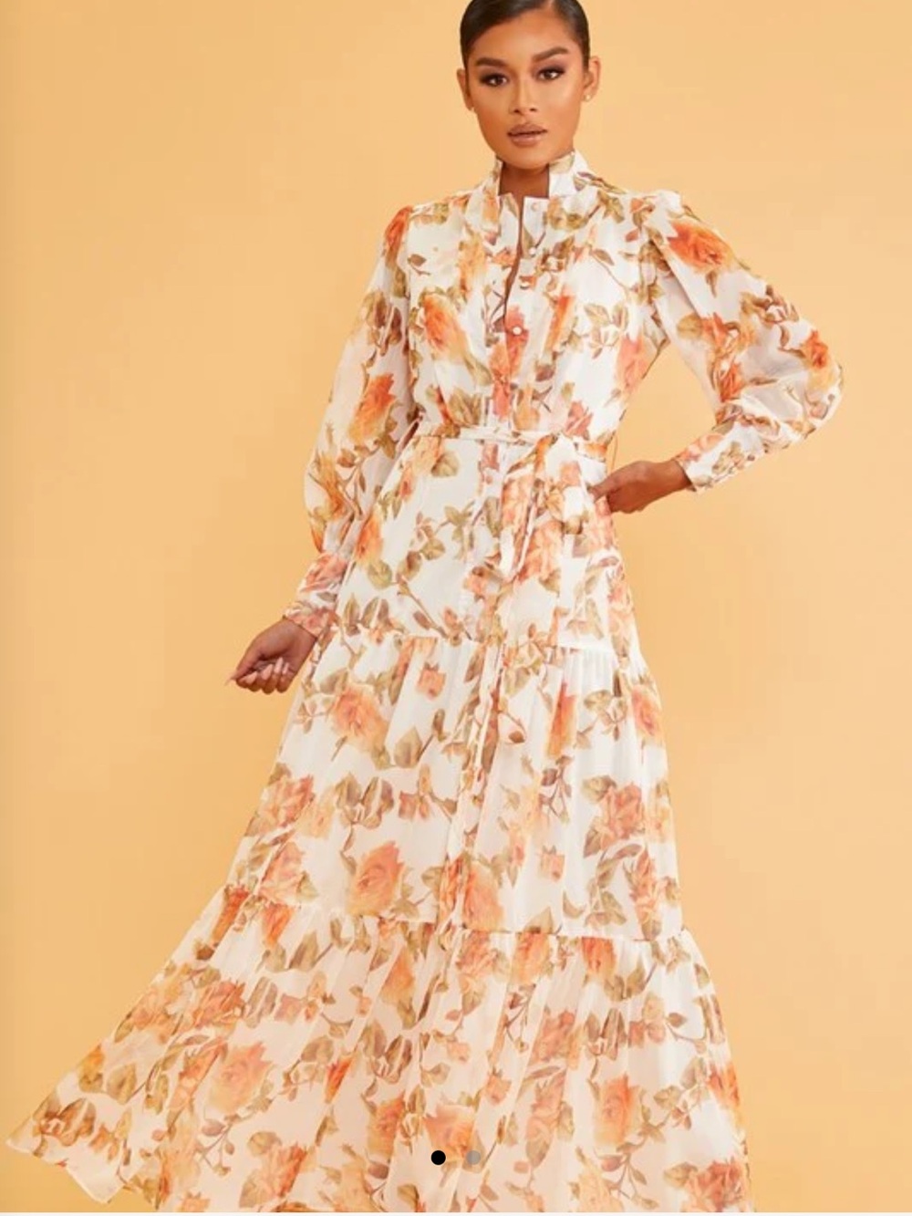 Luxxel Peach and Cream Floral Maxi Dress Size Small